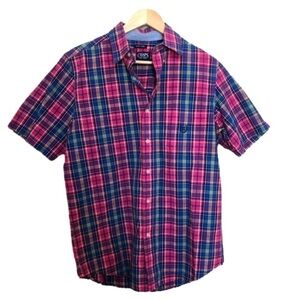 Chaps Easy Care Plaid Short Sleeved Button Down Shirt Small